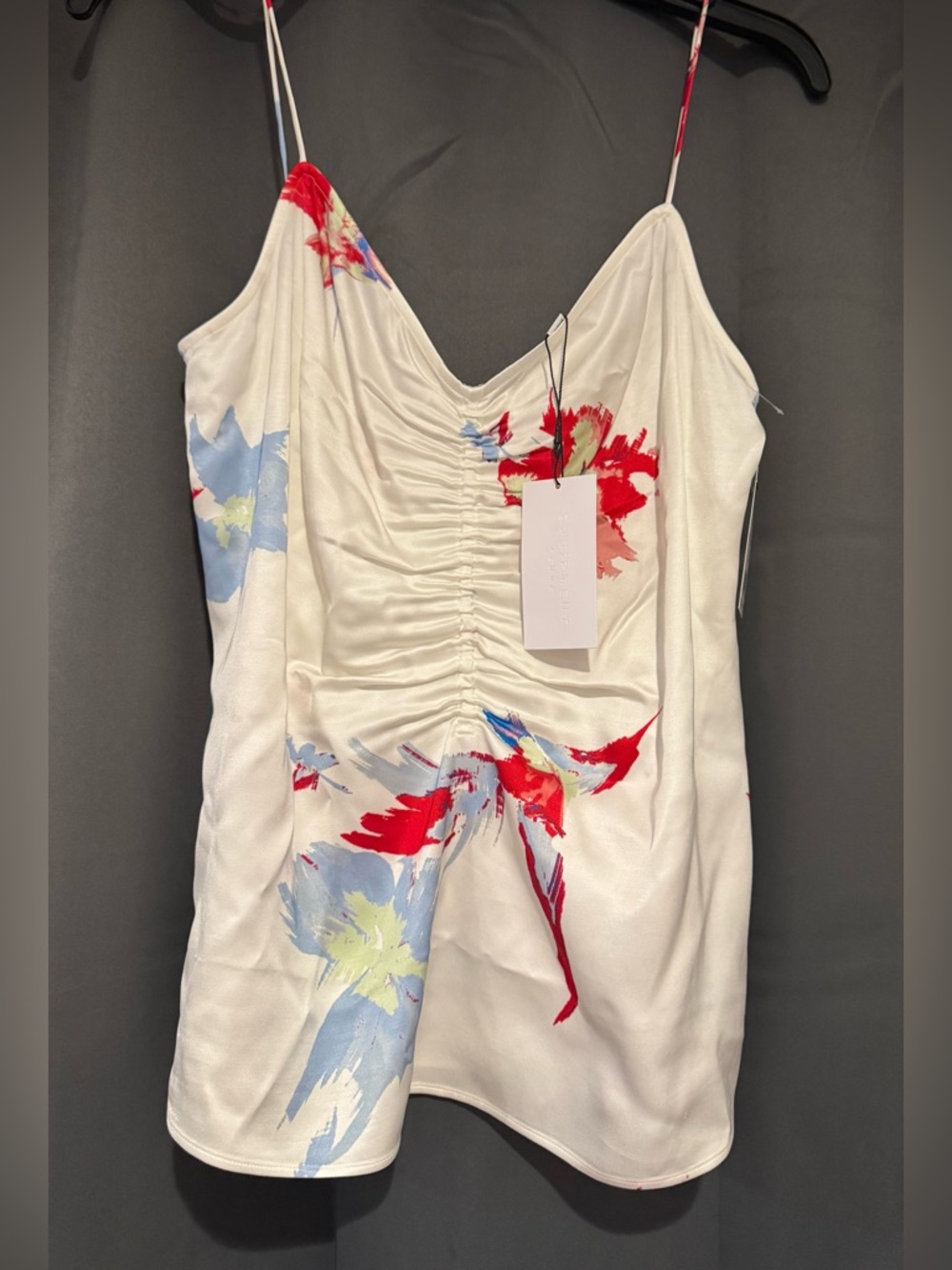 Equipment Femme - White Floral Ruched Satin Cami Top - Women